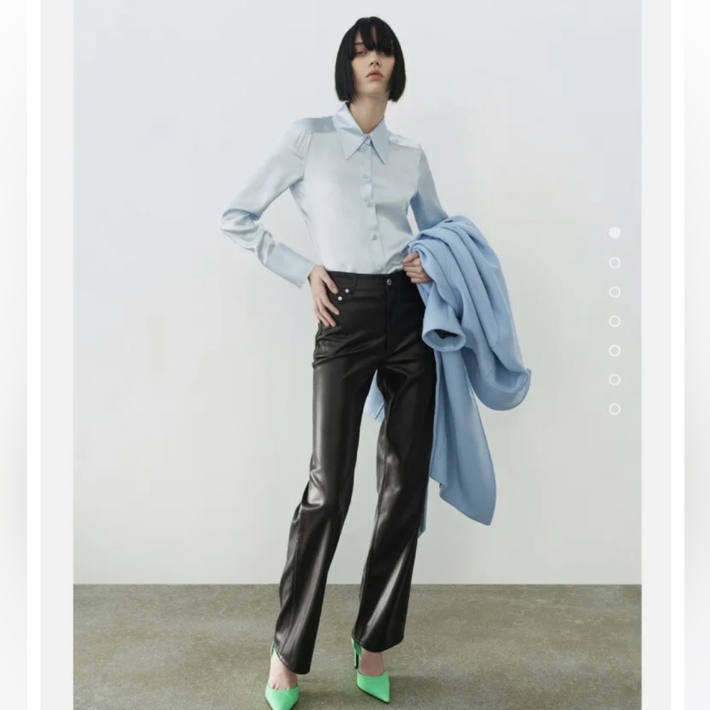 Zara Black Full Length 90s Faux Leather Pants